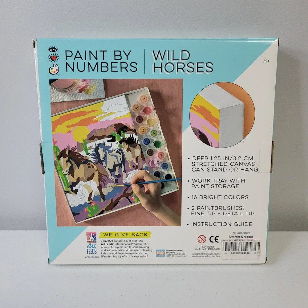 iHeartArt Paint By Numbers Wild Horses 8x10 Canvas Kit‎ 9205 Bright Stripes New
